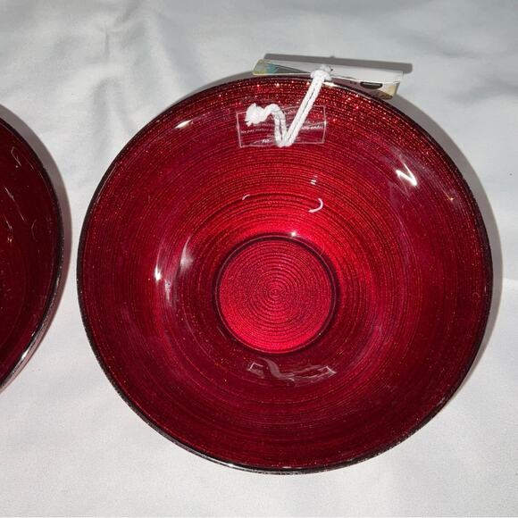 NEW NWT ARDACAM TURKISH GLASS RED GLITTER CEREAL BOWLS CHRISTMAS HOLIDAY SET/2 - Picture 9 of 11